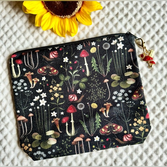 New Mushroom Core Flowers Snail Dandelion Botanical Makeup Tech Pencil Bag - 9” - Picture 9 of 12